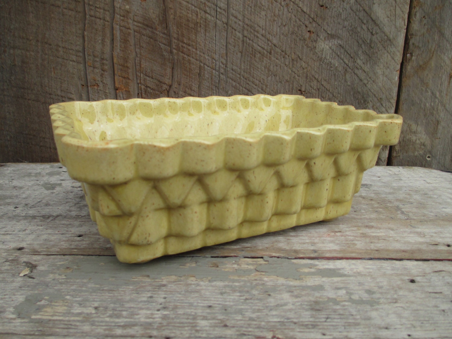 yellow gold planter retro pottery UPCO collectible office  or kitchen organizer