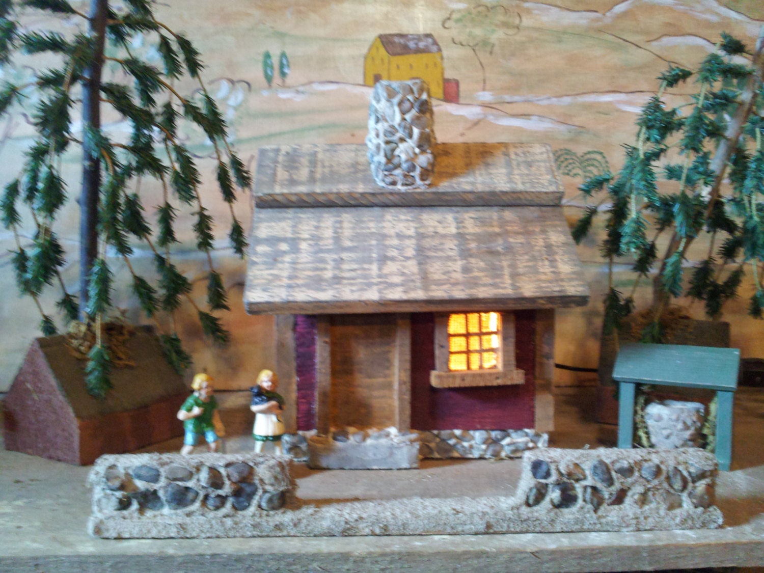 Rustic Country Cottage...miniature cabin...collectible....lightable house