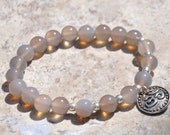 Stress Releiver Grey  Agate beads , Mala bracelet , Yoga , Gemstone Beaded Bracelet , Healing Bracelet , Reiki