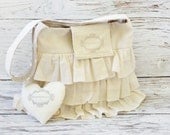 Taupe polka dot Ruffle shoulder canvas bag / ruffle purse / rustic handbag / Fashion tote bag