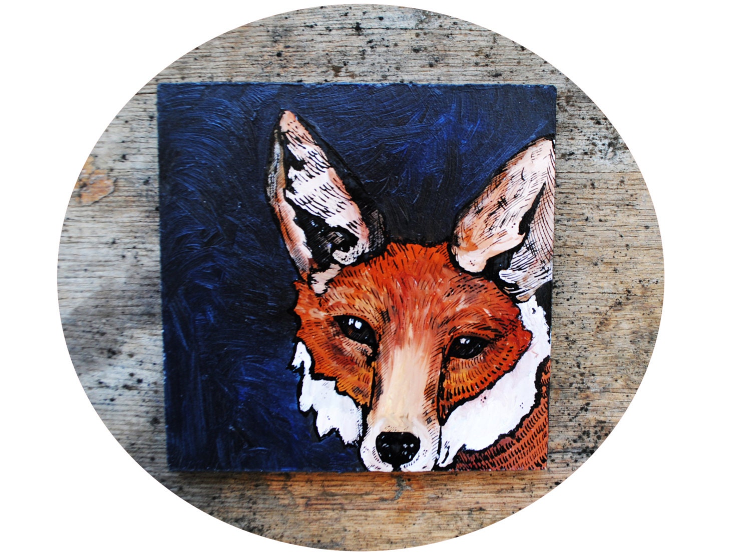 Fox Face Painting.  Art.  Original Artwork.  Night Sky.  Oil Painting.   Home Decor.  Rustic