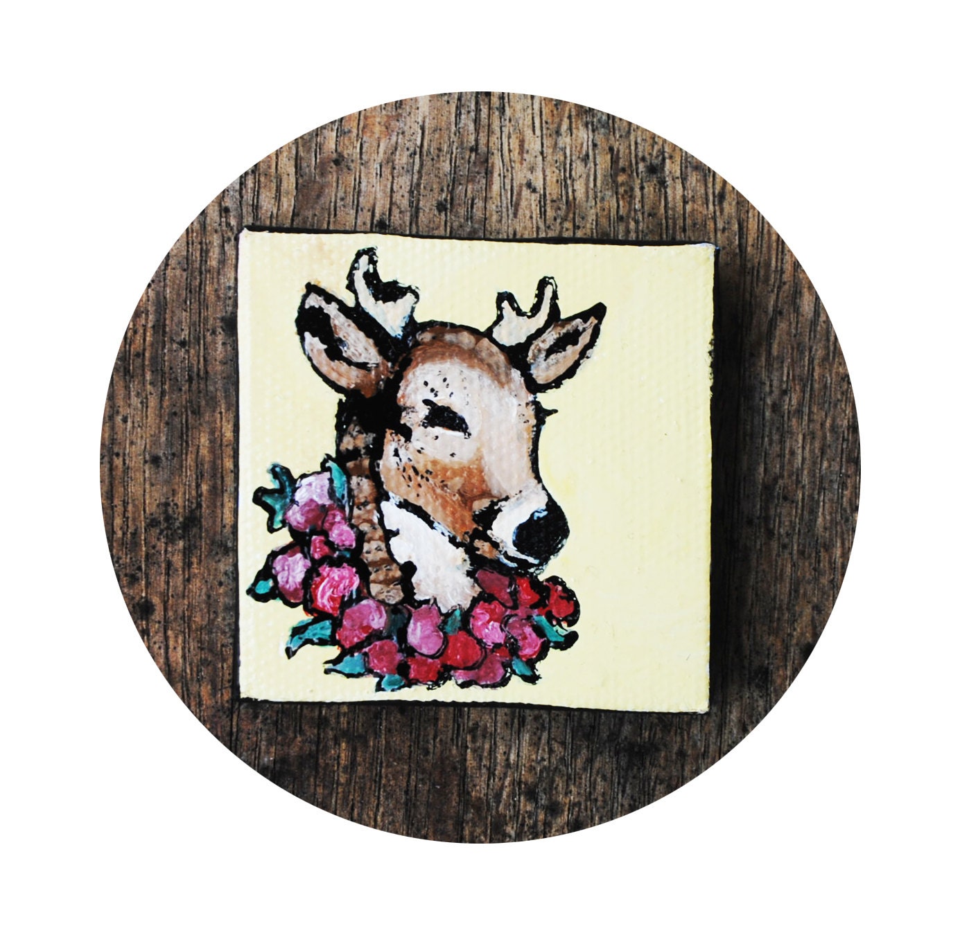 Mother Deer.  Tiny Original Painting.  Mothers Day.  Spring.  For Her.