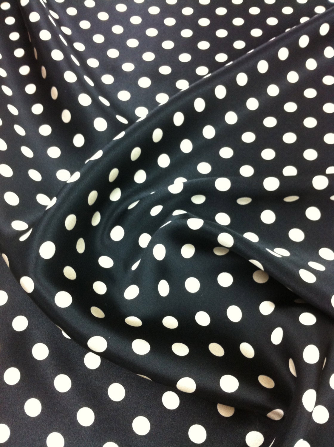 Black Polkadot Silk Fabric -By the yard