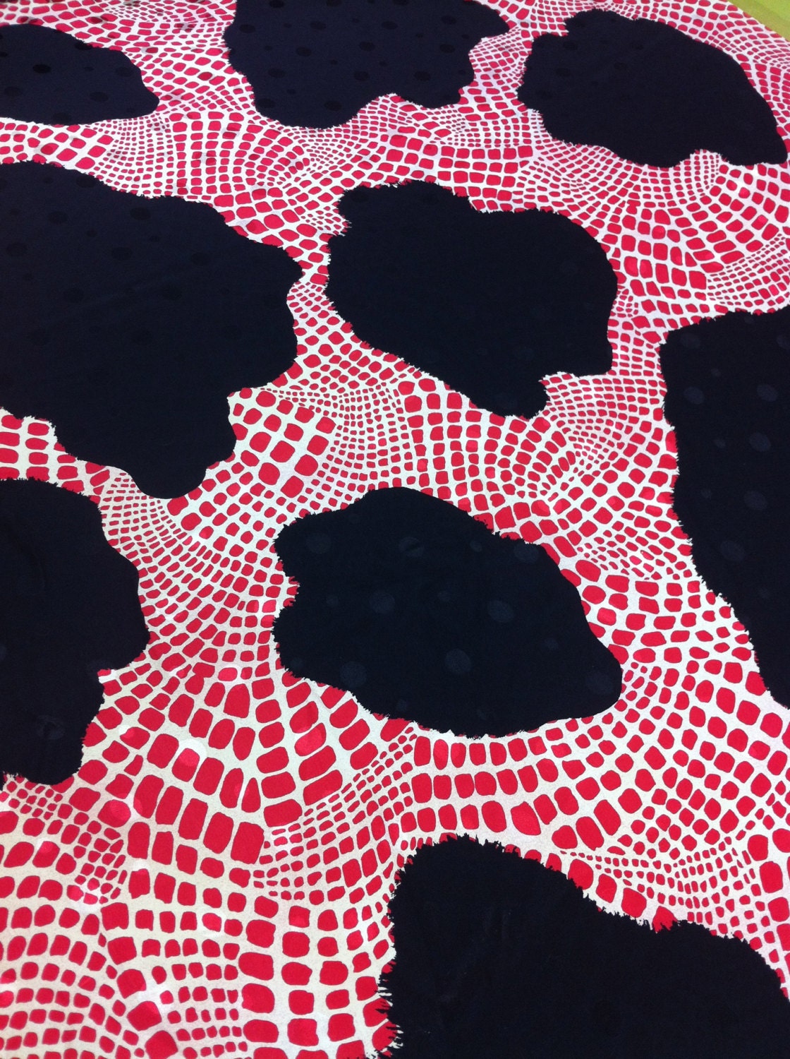 Animal Print - Red and Black Silk Print Jacquard on Off-White - By the yard