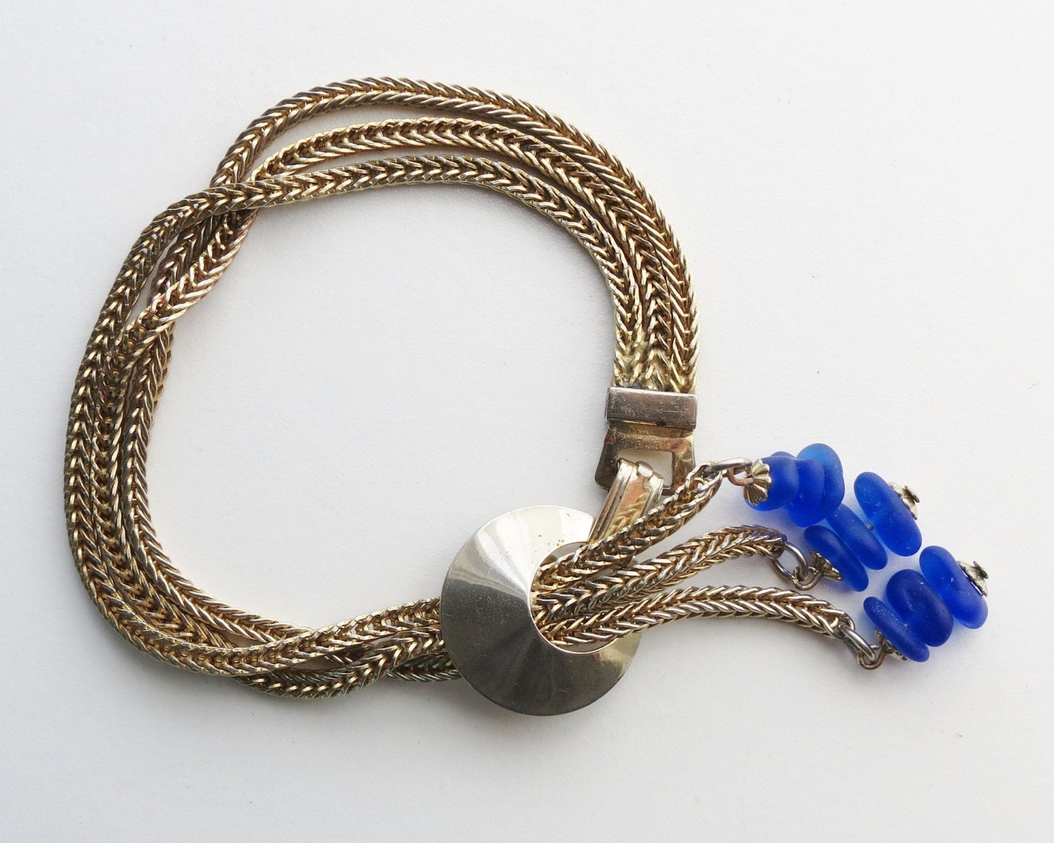Vintage Cobalt Blue Bracelet Sea Glass Beach Glass