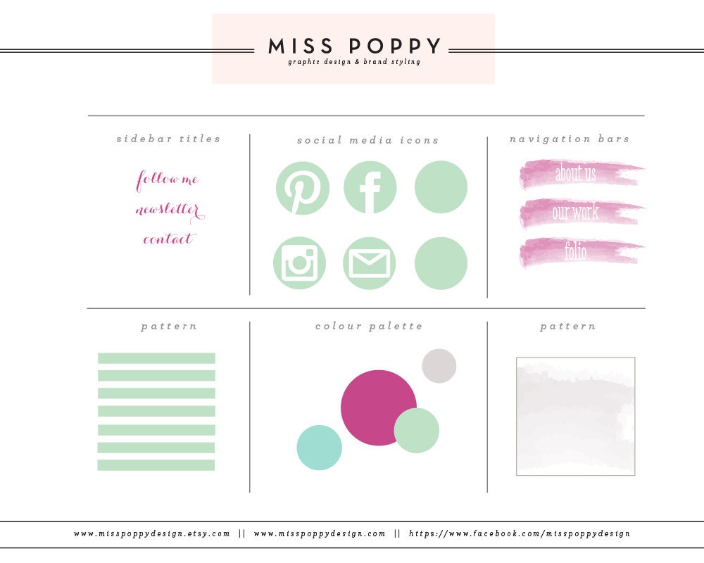 Boutique Blog & Web Branding Kit / Graphic Design / Patterns / Marketing / Pre Made / Water Colour / Pretty / Modern  / Vintage
