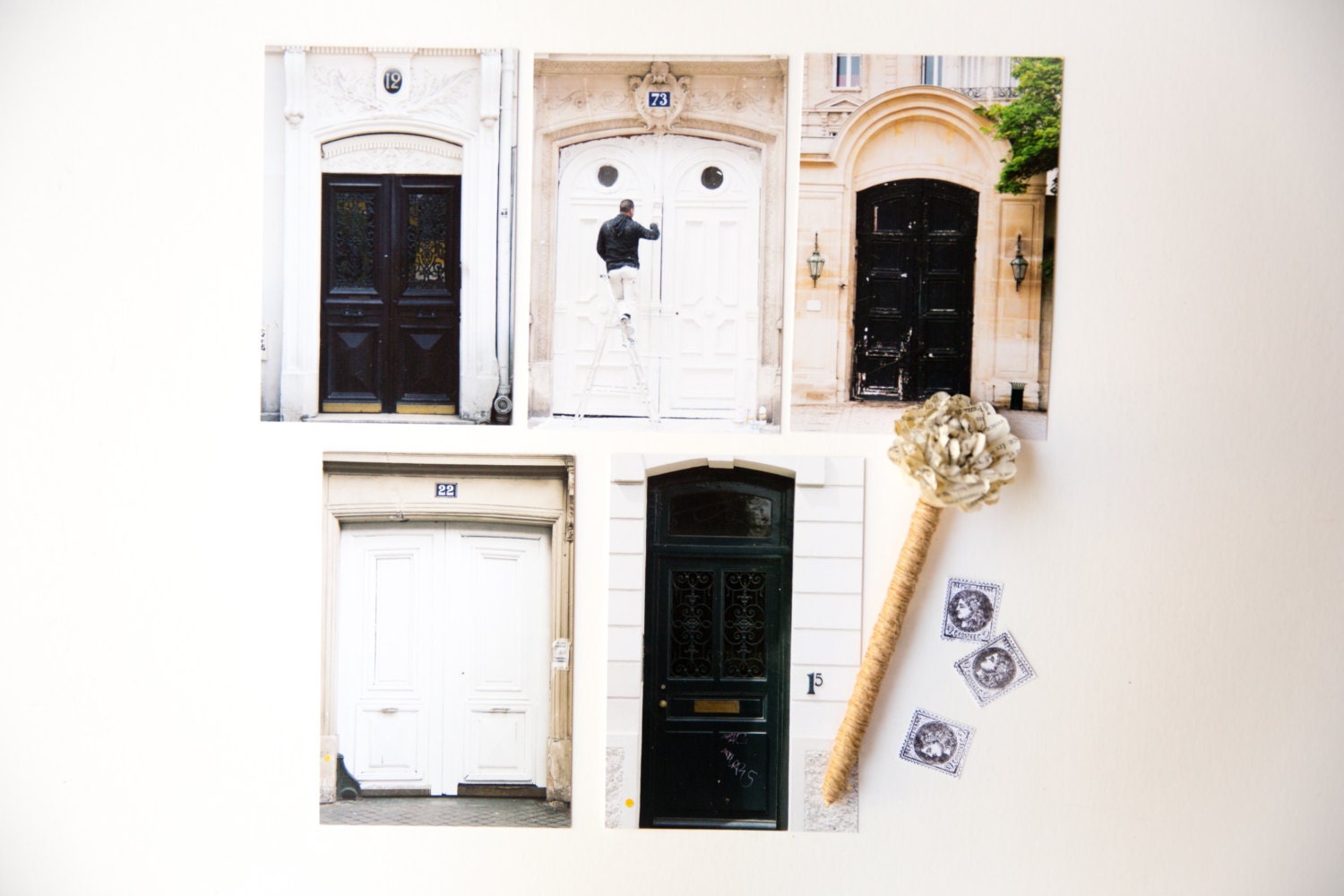 Postcard Set-Paris Doors in Black and White, set of 5
