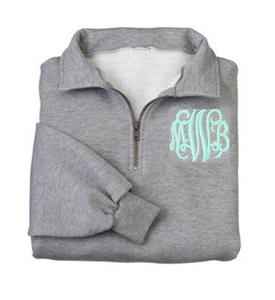 Monogrammed Sweatshirt - Quarter Zip Pullover by Mad About Monograms - 4 Colors