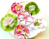 Flower Appliques, Spring Gift Toppers, Scrapbook Flowers, Kraft Fabric Flowers, Flower Accessories, Craft Supplies,- Set of 6
