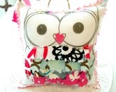 Owl Pillow Door Hanger, Appliqued Animal Pillow, Fabric Scrap Pillow,Stuffed Owl, Printed Pillow, Doorhanger, Ruffle Pillow, Handmade Pillow