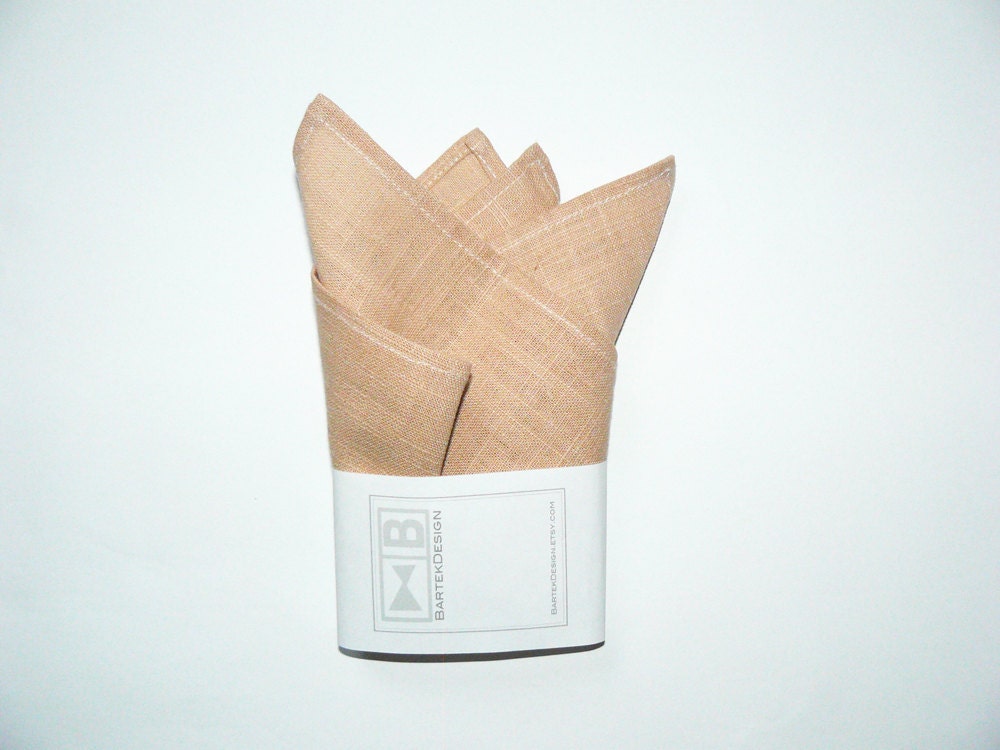 Pocket handkerchief pocket square by BartekDesign - beige linen wedding grooms chic