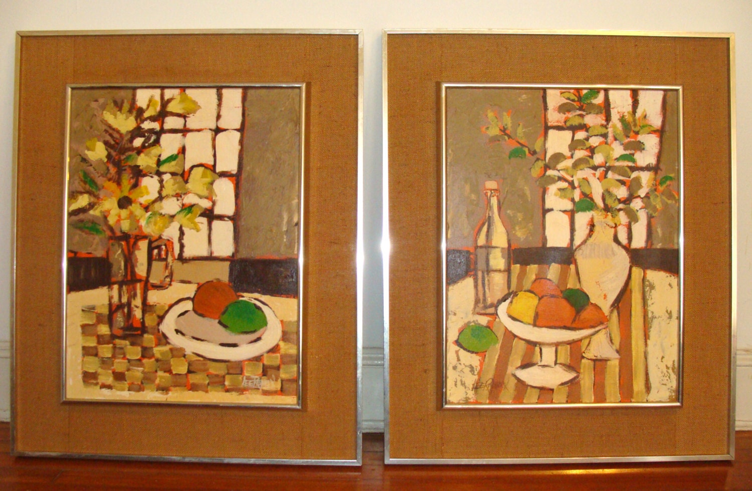 Amazing Large SET of Lee Reynold's Acrylic ARTWORK Mid Century Art Fruit & Flowers Original Frames (2) 33 x 27"
