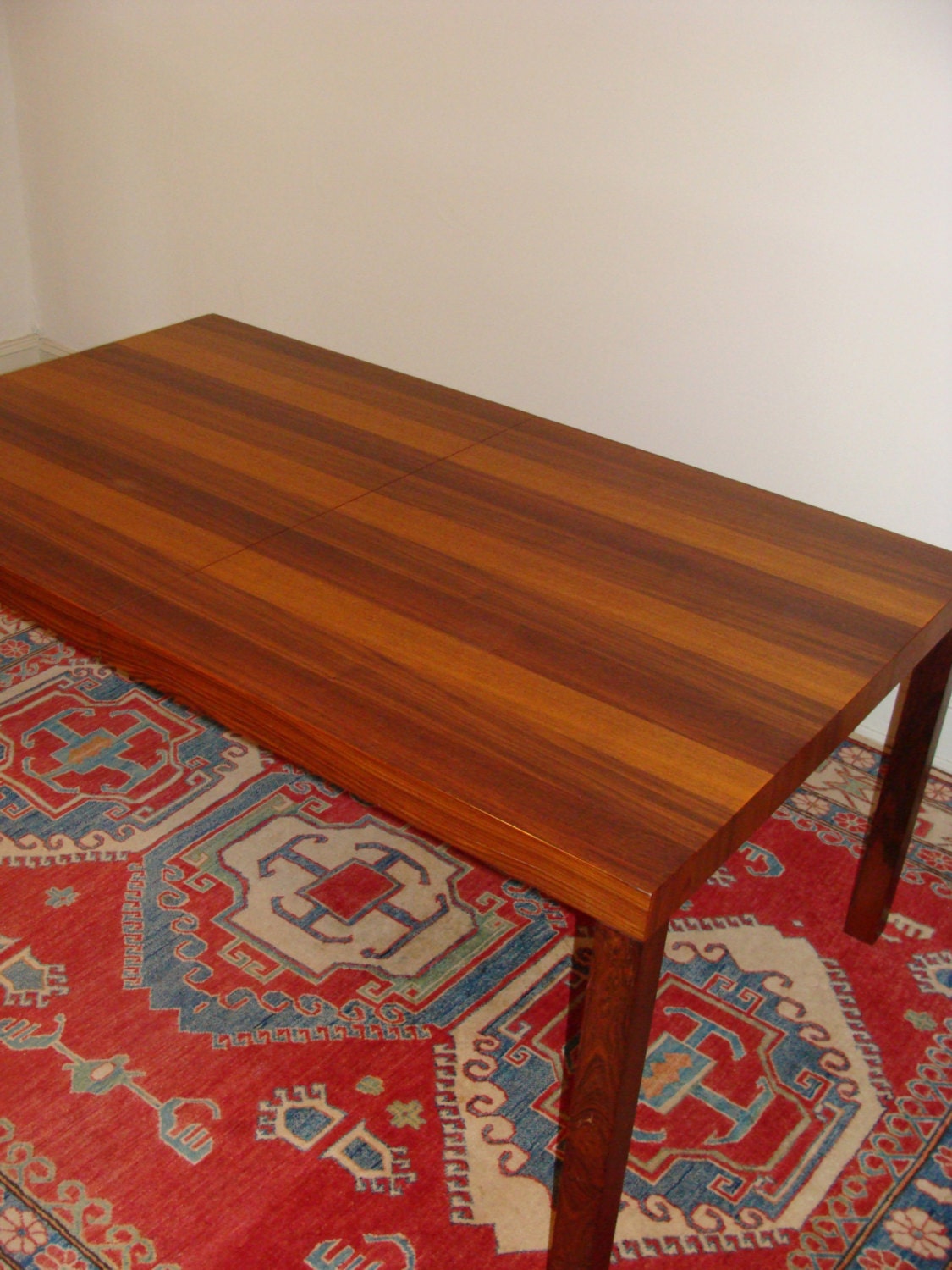 1960s Milo Baughman Tri-Colored Wood Mid Century Dining Table Rosewood, Teak, Ash Vintage Modern Parsons Dining Table 65" or 88"