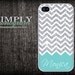 Personalized iphone 4 case - iphone 4s case - plastic or silicone rubber - turquoise and glittery chevron monogram  ( NOT ACTUAL GLITTER )