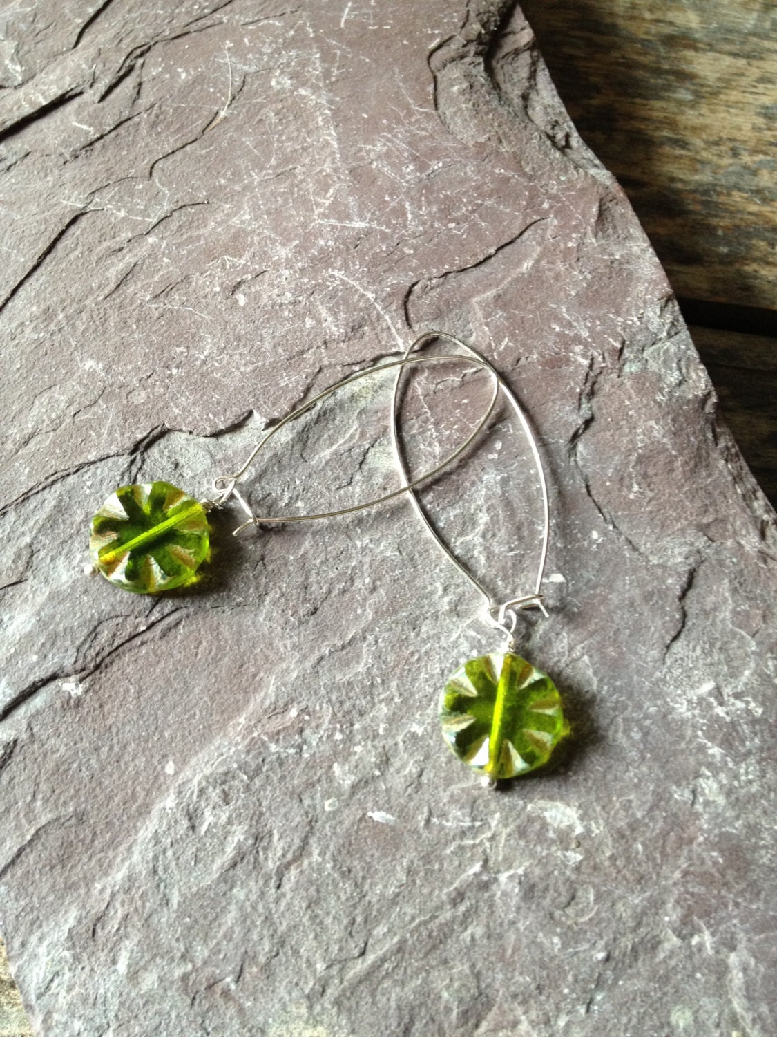 Green Drop Earrings - Hippie Bohemian Jewelry