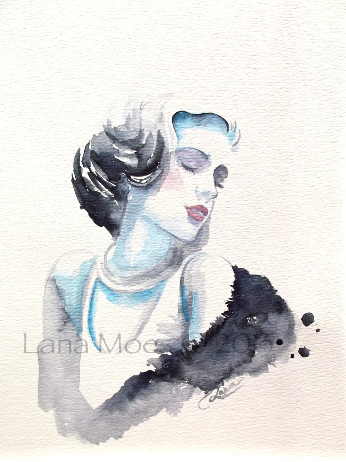 Fashion Illustration Watercolor Original Painting Titled: Dream A Little Dream