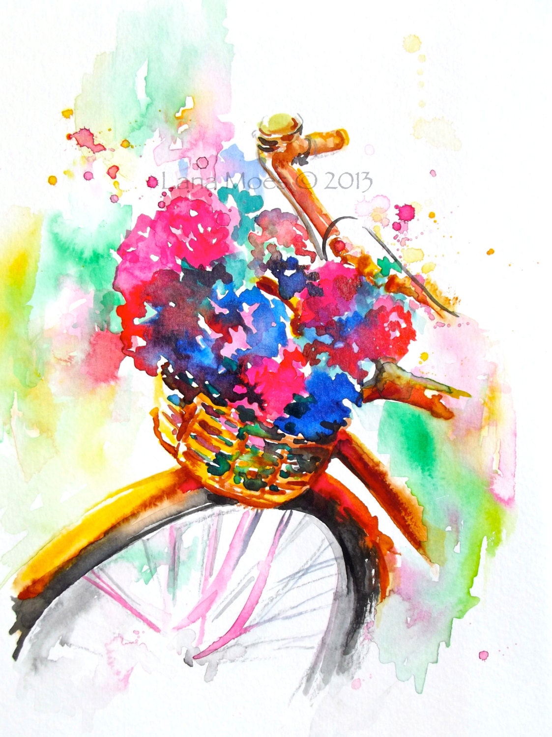Watercolor Paris Illustration, Bicycle, French Street Montmartre Painting by Lana Moes