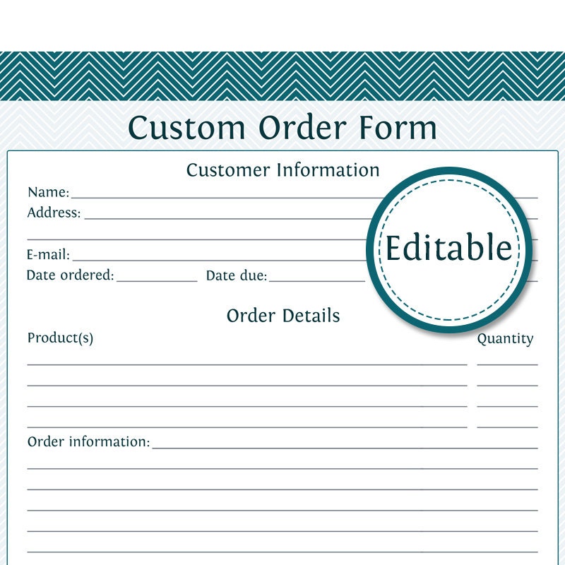 Custom Order Form - Editable - Business Planner - Printable Organizational PDF