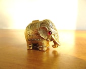 Vintage Max Factor Tiny Tusker Solid Perfume Compact, Asian Indian Elephant, Gold Tone