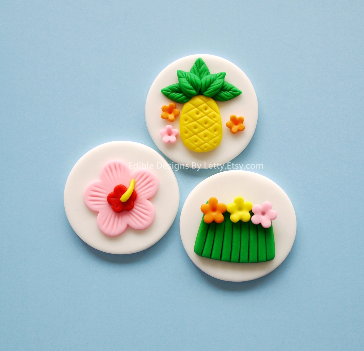 12 Edible Fondant Cupcake Toppers - Hawaiian luau themed