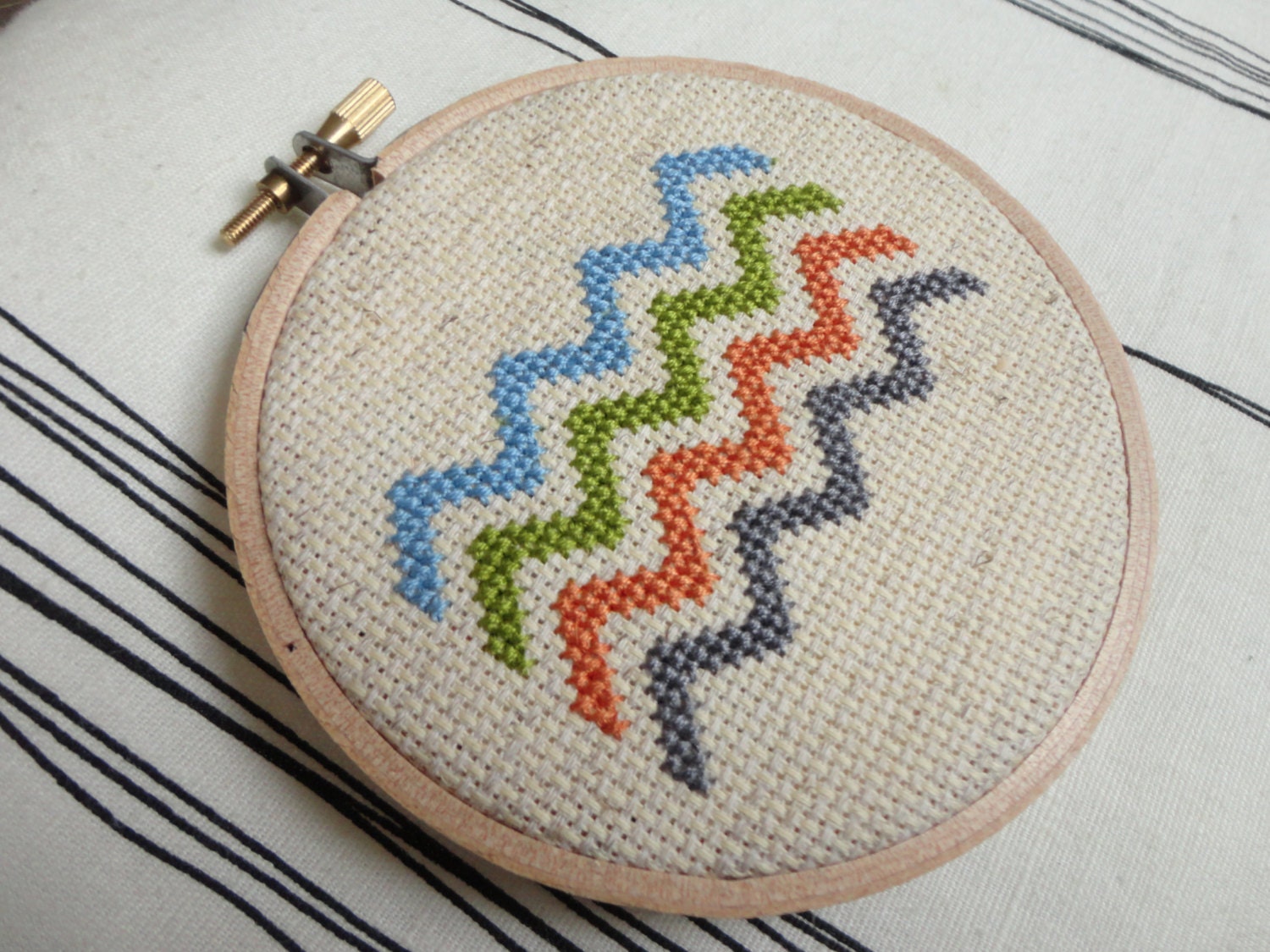 Wave Pattern Cross Stitch Wall Art