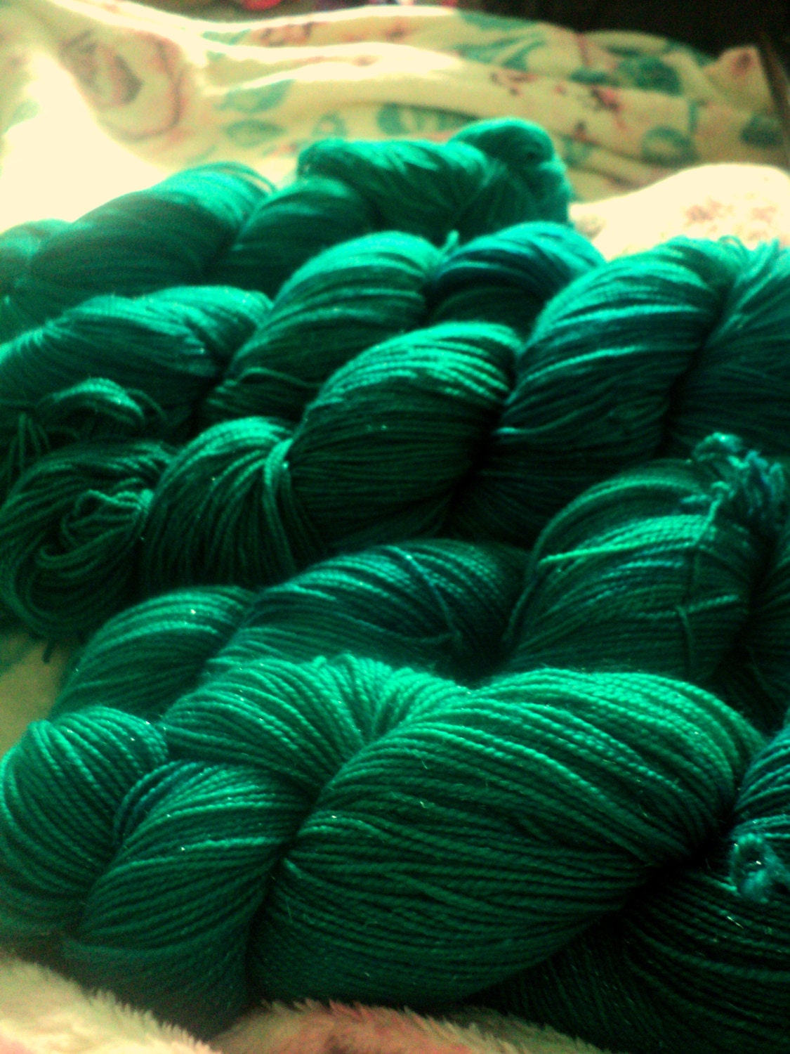 SALE Green sparkle merino sock yarn