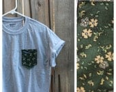 Hers Cut Off Green Floral Print Paige's Pocket Tee