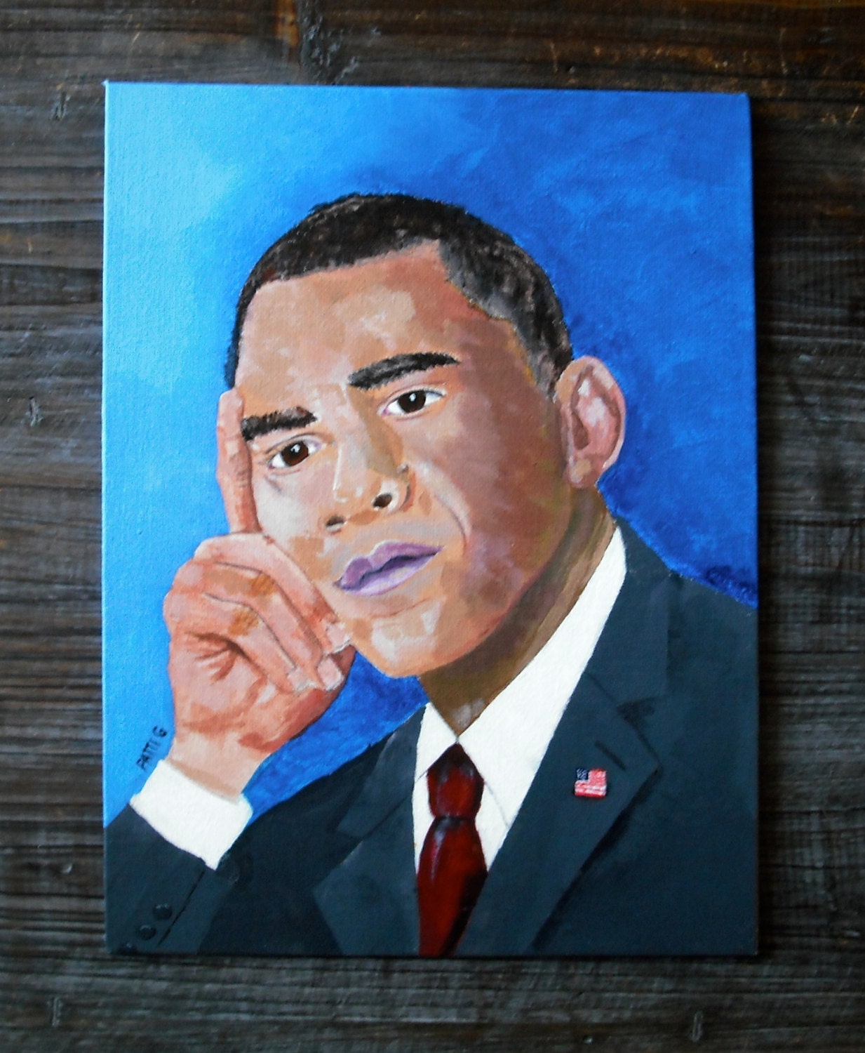 President Barack Obama: Obama Original Acrylic Painting, 9"x12" Obama Portrait on Canvas Board