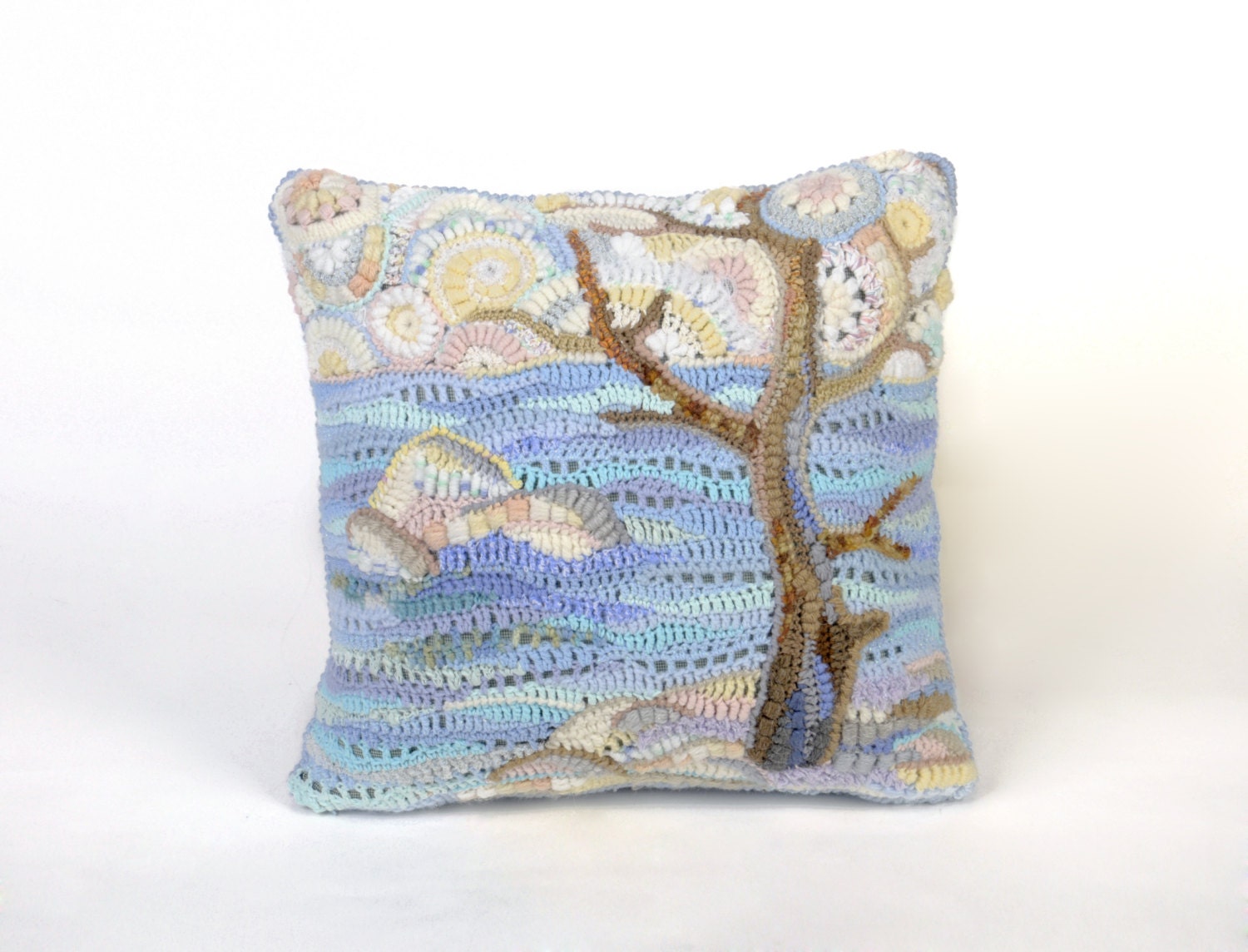 OOAK Crochet freeform ART pillowcase The Mediterranean landscape 3