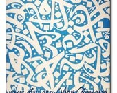 blue white original painting with aracbic calligraphy islamic style available with any color any size modern art home decor hanging