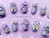 Lilac Pastel Butterfly Princess V2.0 3D deco nails full false/fake Japanese 3D nail sweet lolita kawaii gyaru fairy kei