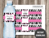 INSTANT DOWNLOAD - Editable Pink Black Zebra Print Water Bottle Labels Wrappers - bachelorette birthday Minnie Mouse party decorations diva Il_170x135