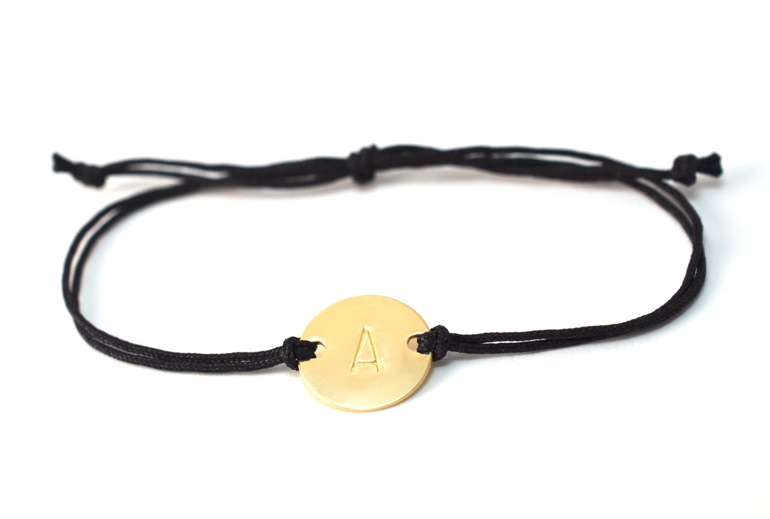 Personalized Custom Initial Letter Monogram Stamped Round Disk Circle Friendship String Knot Cord Adjustable Bracelet Jewelry