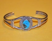 SALE/// Native American Navajo Ultra Rare Blue & Green Damele Turquoise Stone Sterling Silver Cuff Bracelet