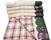 White Cotton Quilt Handmade Abstract Embroidered Bedspread Reversible Crib Size Gudari Traditional Ralli 50"x40" - NGQ214