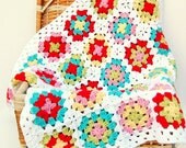 Crochet Baby Blanket - Granny Square Crochet Baby Blanket Afghan - photo prop crib stroller newborn baby blanket
