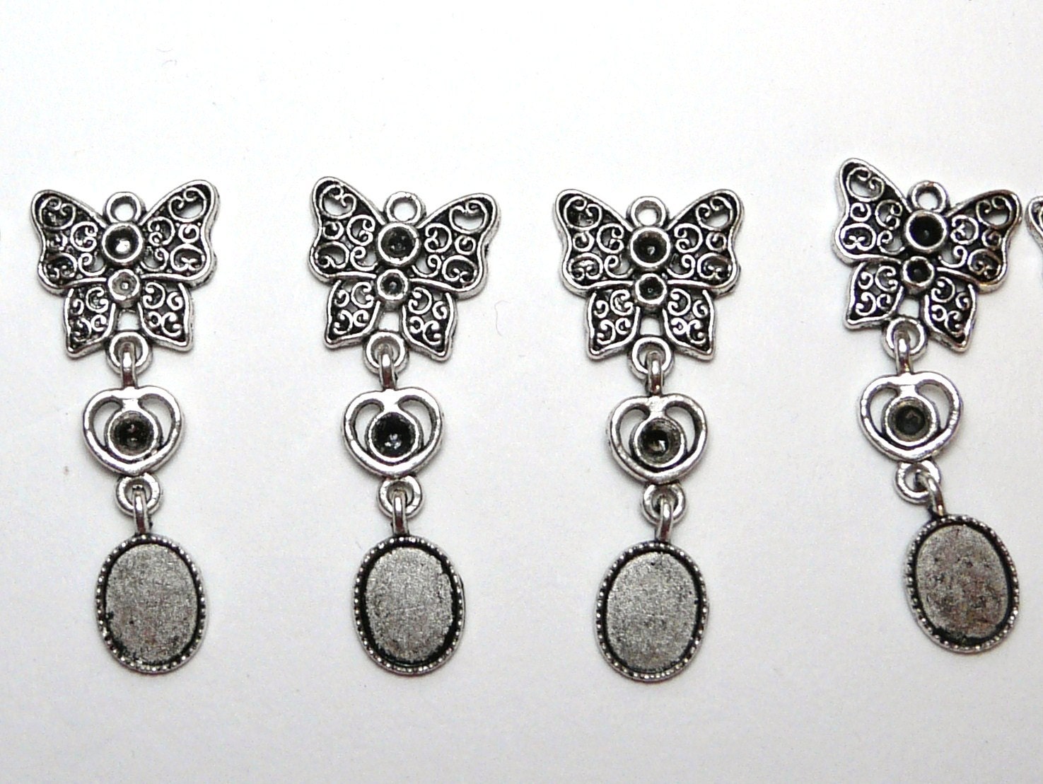 4 Butterfly Settings, 4 Butterfly And Heart Charms, Earrings Settings, Pendant Settings, Craft Supplies, UK seller
