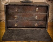 Vintage Industrial Hand Made Tool Parts Chest Jewelry Box Drawer Organizer Brass Storage Cabinet