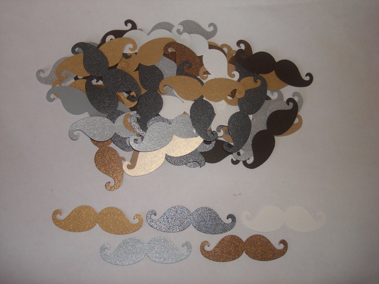 30 Mustache Metallics Gold Silver Brown White Black Wedding Birthday Baby Shower Paper Die Cut Cards Confetti Tag Scrapbooks Hand Punch