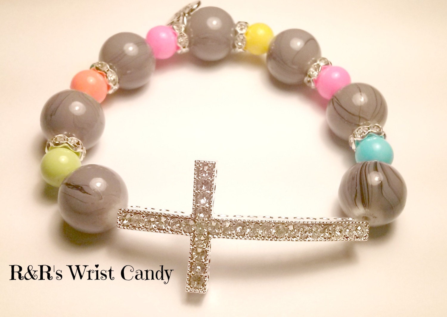 Grey & Neon Cross Bracelet