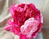 Fabric Flower Cabbage Rose Bouquet with Brooch Center
