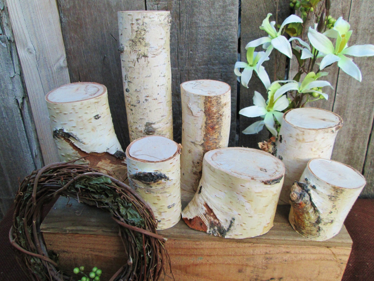 Rustic Centerpiece, Centerpiece, Birch Wood Logs, Rustic Table Decoration, Table Centerpiece