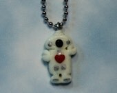 Polymer Clay Robot One Eyed Charm Necklace Figurine Glow In The Dark - Miniature Whimsical Character Sculpture