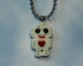 Polymer Clay Robot Charm Necklace Glow In The Dark - Miniature Whimsical Character Sculpture
