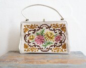Vintage NEEDLEPOINT Purse / Bright Floral Tapestry Bag / Mid Century Purse / Handmade