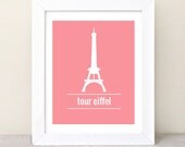 Eiffel Tower - illustration Poster - paris monument - minimalist Print - blue, green, yellow, pink - 8x10