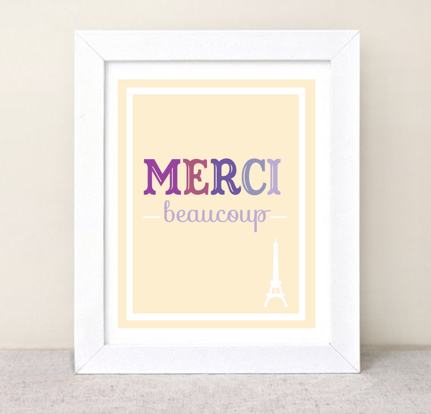 Merci Beaucoup- illustration Poster - Quote Print - Typographic Print - Paris, France - eiffel tower - 8x10