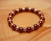 FREE SHIP Silver Bead Spacer Glass Pearl Purple Teal Coral Stretch Bracelet Single Stack or Layered: Artistic Metal, Button and Bead Jewelry