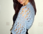 Hand-woven shoulder bags, woven bolero, women girls shoulders sleeves, blue bolero shrug mohair knitting