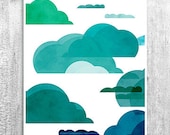 Abstract Clouds Wall Art Digital Print Neutral Home Decor Poster Green Blue Turquoise Giclee Print